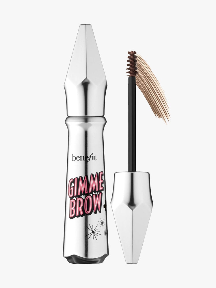 Gimme Brow Tinted Volumizing Eyebrow Gel silver vial of brow gel on light gray background