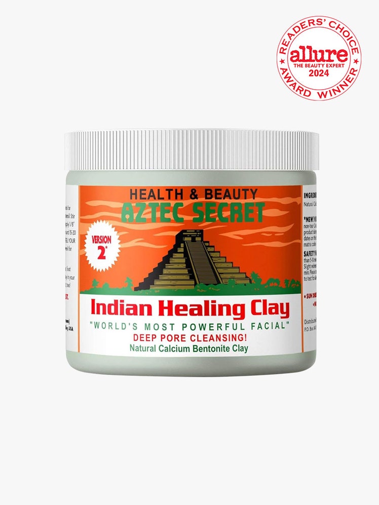 Aztec Secret Indian Healing Clay jar with an Aztec temple scene on it on light gray background with white and red Allure...