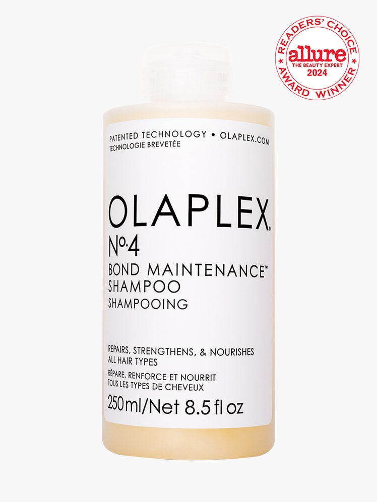 Olaplex No. 4 Bond Maintenance Shampoo white bottle on light gray background with white and red Allure Readers' Choice...