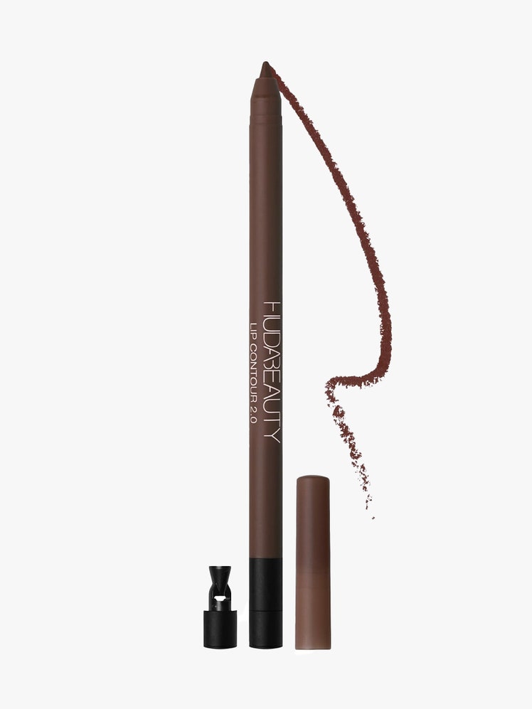 Huda Beauty Lip Contour 2.0 Automatic Matte Lip Pencil in Rich Brown brown lip liner pencil on light gray background