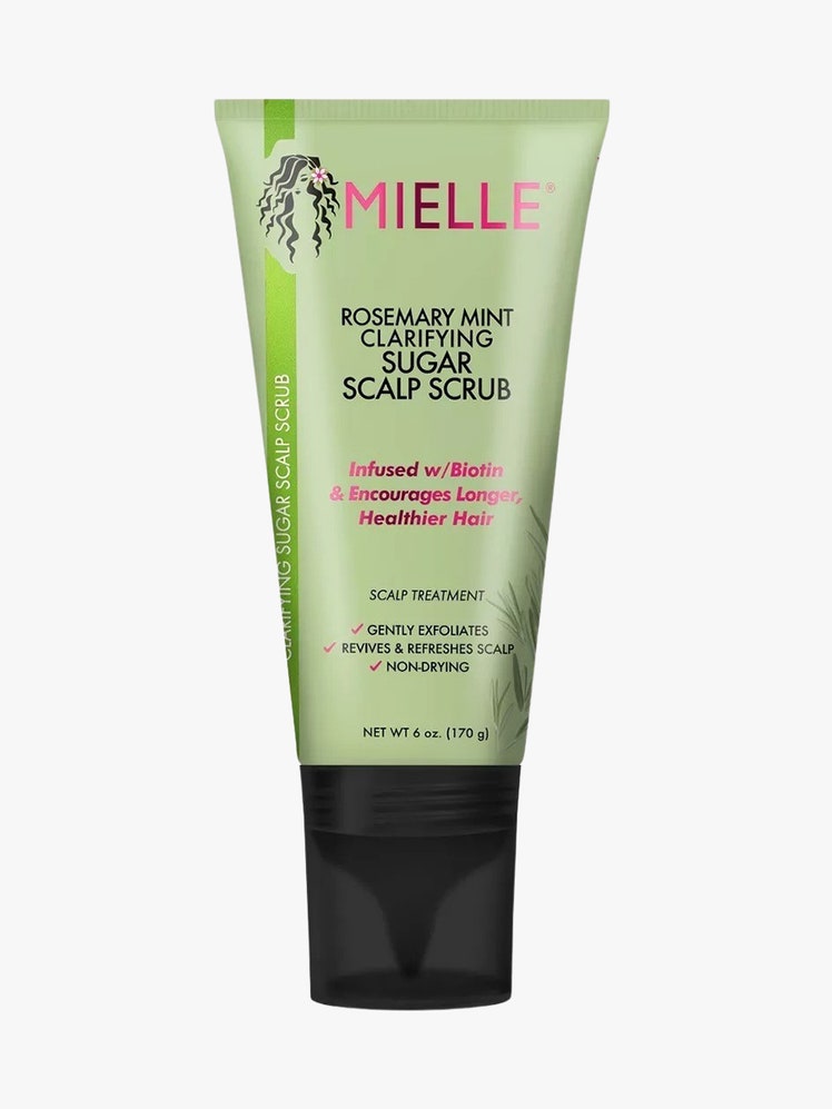 Rosemary Mint Scalp Scrub green tube with black top on light grey background