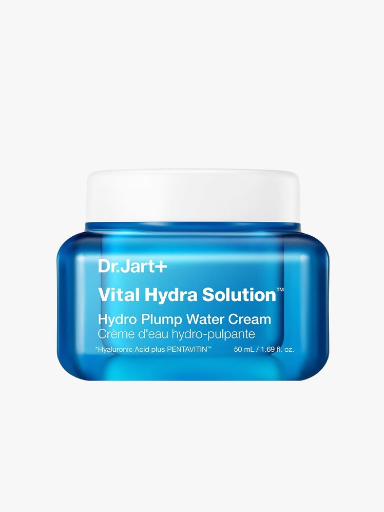 Vital Hydra Solution™ blue jar with white cap on light grey background