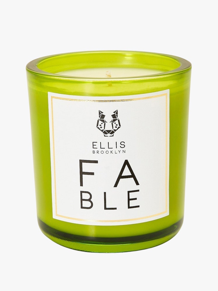 Fable Terrific Scented Candle green candle on light grey background