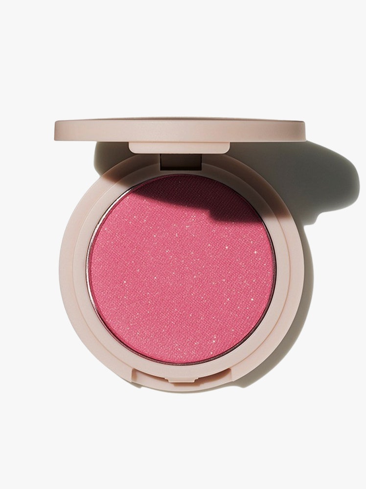 The Best Blush makeup container with pink makeup on light grey background