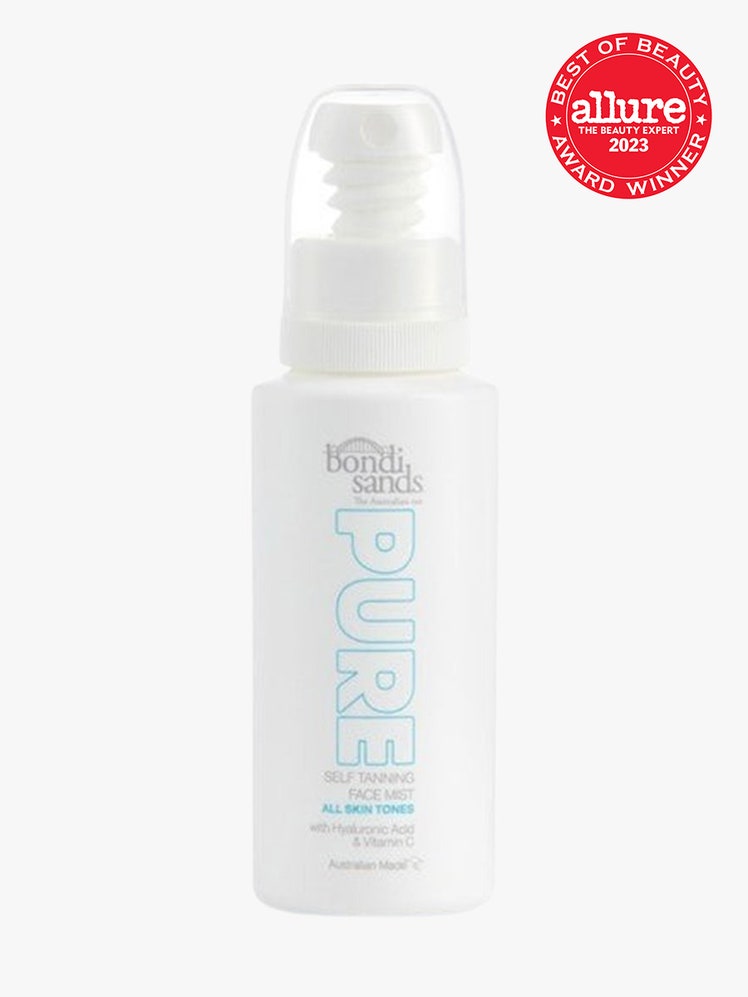 Bondi Sands Pure Self Tanning Face Mist white bottle on light grey background