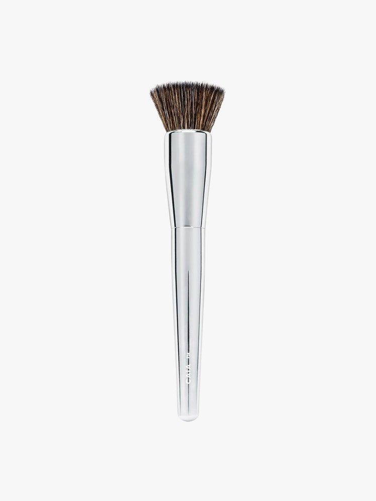 Flat Buffer Foundation Brush silver brush on light grey background