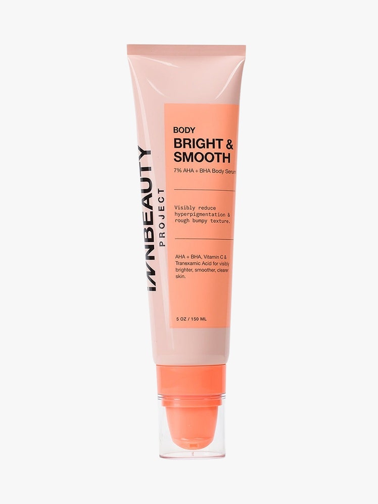 Project Bright  Smooth Body Serum pink tube on light grey background