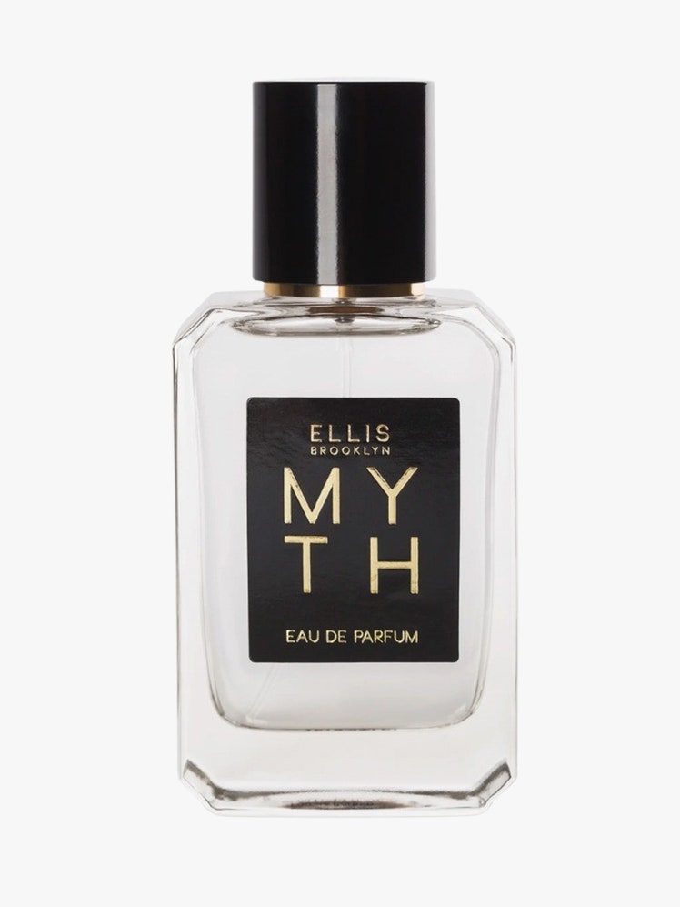 Myth Eau de Parfum clear jar with black top on light grey background