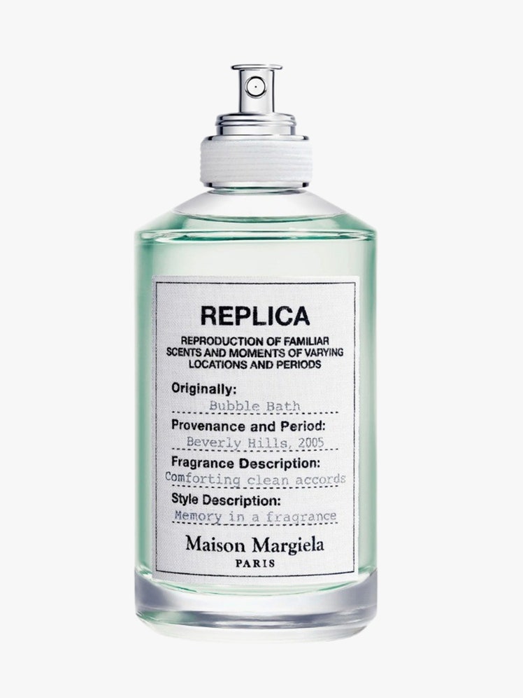 Replica' Bubble Bath Eau de Toilette clear bottle with green fluid on light grey background