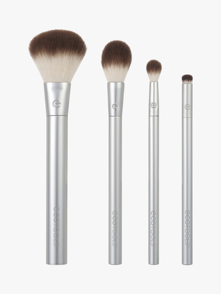 Precious Metals Brush Set silver make up brush set of four on light grey background