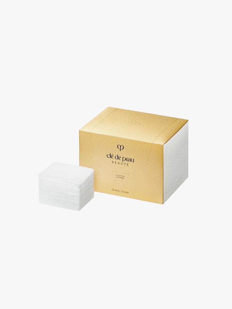 Beaut Cotton gold box with white soap on light grey background