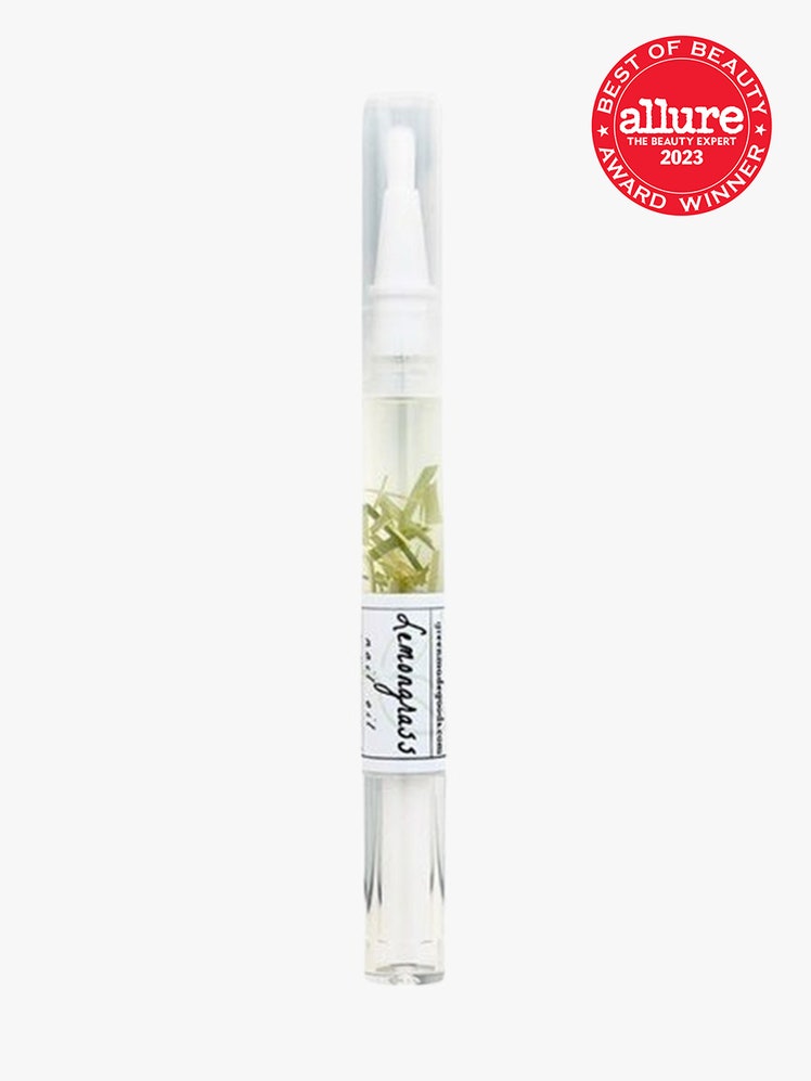 Greenmade Goods Lemongrass Botanical Nail Pen clear tube with white cap on light grey background