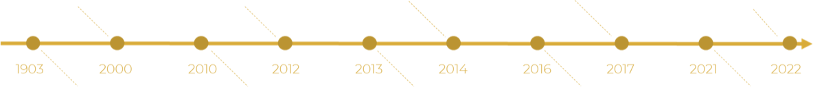 A timeline displaying the years 1903; 2000; 2010; 2012; 2013; 2014; 2018; 2019; 2021; 2022 is displayed.
